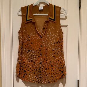 CAbi Women's Sleeveless Blouse - Brown and Orange Polka Dot